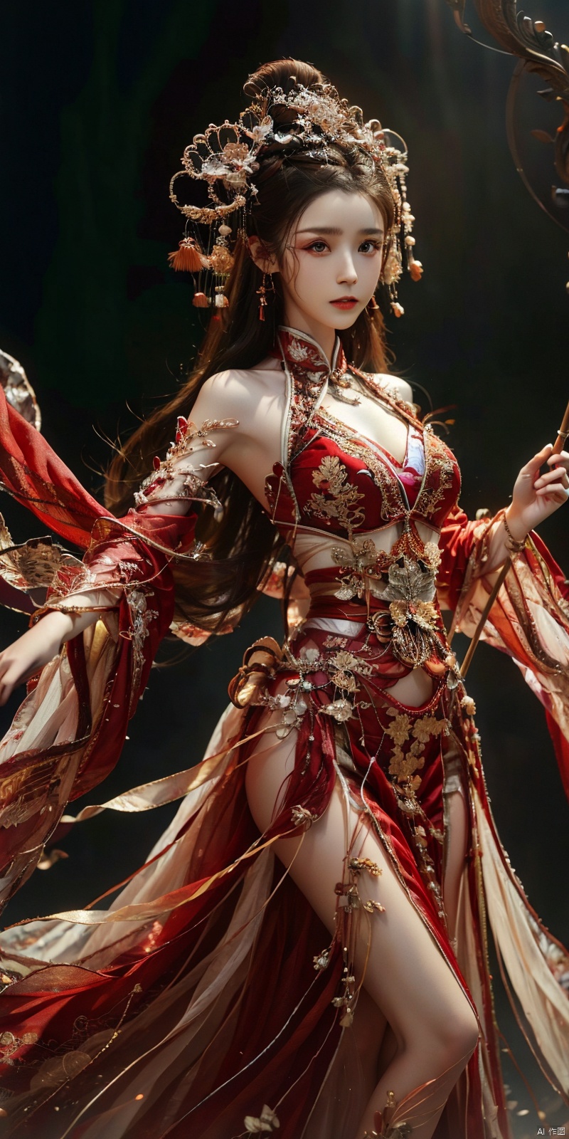  cowboy shot,(Good structure), DSLR Quality,Depth of field,kind smile,looking_at_viewer,Dynamic po,masterpiece, official art, extremely detailed cg unity 8k wallpaper, highly detailed, absurdres, 8k resolution, 1girl, long hair, solo, black hair, dress, holding, fire, white dress, staff, jewelry, dark skin, long dress, breasts, weapon, polearm, holding staff, bracelet, looking at viewer, dark-skinned female, , torn clothes, blood, spear, holding weapon, medium breasts, floating hair, closed mouth, embers, holding polearm , depth of field, panorama, cinematic lighting, ray tracing, ((poakl)), chineseclothes, hanikezi