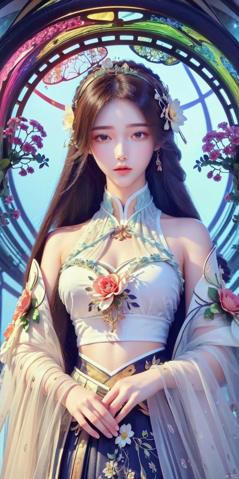  (masterpiece, top quality, best quality, official art, beautiful and aesthetic:1.2),(1girl),upper body,extreme detailed,(fractal art:1.3),colorful,flowers,highest detailed,1 girl,glowing,skirt tied over head,shirt, 1girl, , , ((poakl)), liushen