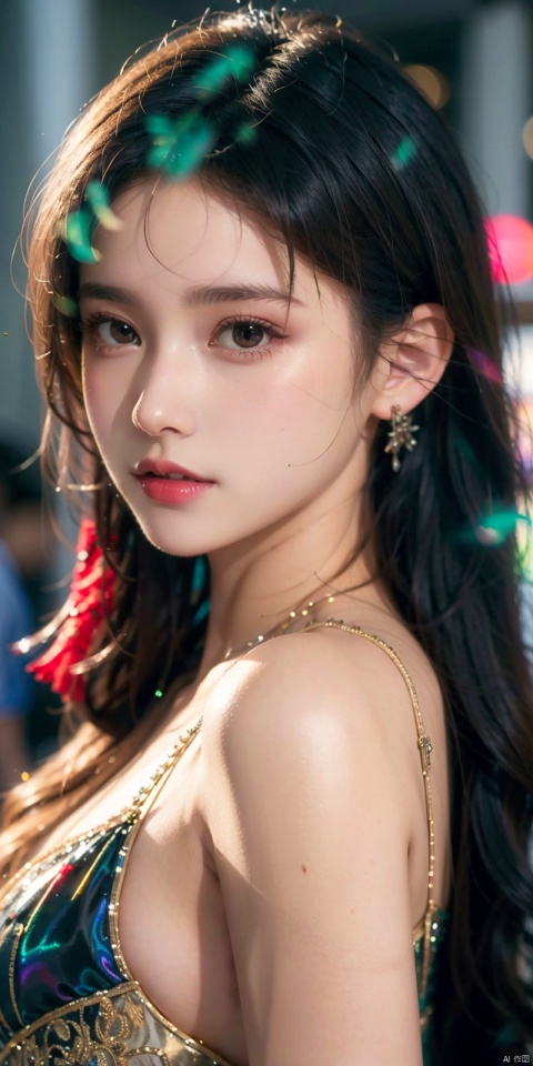  , best quality, 8K, HDR, highres, absurdres:1.2, blurry background, bokeh:1.2, Photography, (photorealistic:1.4), (masterpiece:1.3), (intricate details:1.2), 1girl, solo, delicate, (detailed eyes), (detailed facial features), petite,skin tight, (looking_at_viewer), from_front, (skinny), (lipgloss, caustics, Broad lighting, natural shading, 85mm, f/1.4, ISO 200, 1/160s:0.75),dress, , ((poakl)),Light master,, tifa lockhart