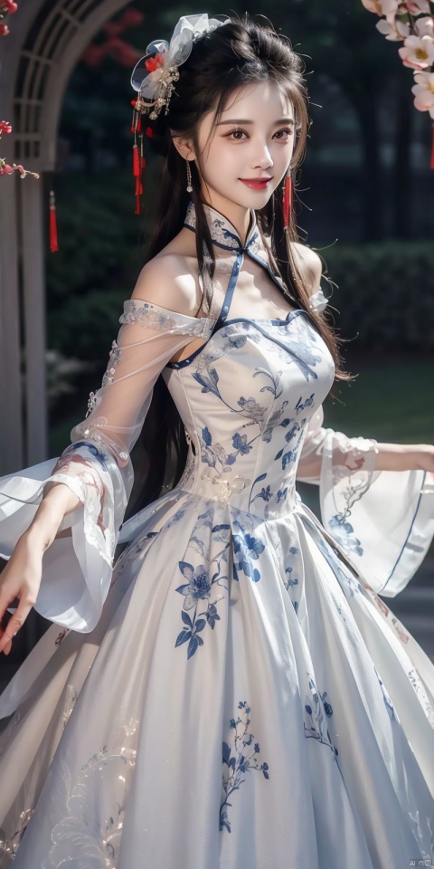  (Good structure), DSLR Quality,Depth of field ,looking_at_viewer,Dynamic pose, , kind smile,
 masterpiece, The best quality, 1girl, luxurious wedding dress, dreamy scene, white background, front viewer, looking at viewer, Flowers, romantic, Bride, Translucent white turban, UHD, 16k, , sparkling dress, , white stockings, , chinese dress,white dress,long hair,
chinese clothes,dress,white dress,floral print,china dress,blue dress,hanfu,long sleeves,print dress,robe,skirt,sleeveless dress,widesleeves, weddingdress, , , zhulin