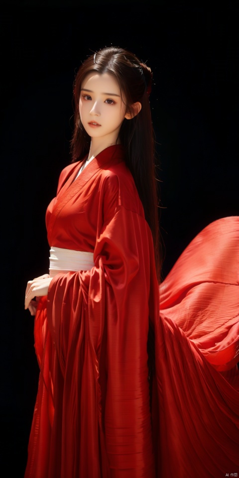  High detailed, masterpiece, A girl, Half-body close-up, solo, female focus：1.35, Tears in the eyes, [Shed tears], widow's peak, Long hair drifting away：1.5, Red, Hanfu|kimono）, /, Suspended red silk：1.35, BREAK, fine gloss, full length shot, Oil painting texture, (Black Background: 1.3), bow-shaped hair, 3D, ray tracing, reflection light, anaglyph, motion blur, cinematic lighting, motion lines, Depth of field, ray tracing, sparkle, vignetting, UHD, 8K, best quality, textured skin, 1080P, ccurate, 1girl, hanikezi, ((poakl))
