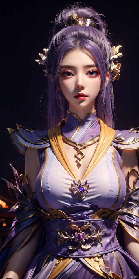  1 girl,(Purple light effect),hair ornament,jewelry,looking at viewer, (\meng ze\), wangyushan, dofas, hologramgirl,流光,光效,散发,neon_dress,粒子, qzclothing_white, 1girl,huansha, hanyue