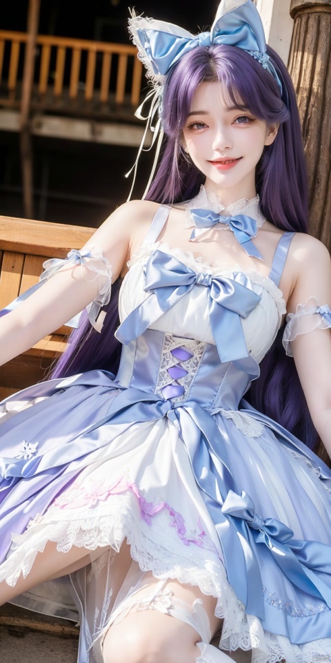  (Good structure), DSLR Quality,Depth of field,kind smile,looking_at_viewer,Dynamic pose, ,(wariza),,Girl, bare shoulders, , boobs, bow tie, ,purple eyes, cat ears, collar, ((Lolita Dress: 1.4)) , blue and white Lolita dress, wrinkled leg outfit, hand-held, lips, nose, shoulders, , alone, long_hair, kind smile, looking at the audience, white leg costume, wrist cuffs, 1girl,,looking_at_viewer, , lolidress, ,, ,purple hair, yunxi