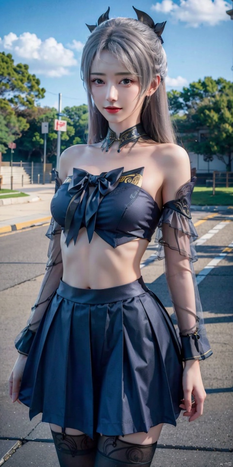  cowboy shot,(Good structure), DSLR Quality,Blue sky and white clouds on the beach,(high-detail skin) , 8K ultra-hd, , high quality, high resolution,(photo realistic: 1.3) 
, sailor senshi uniform,blue bow,blue necktie,blue sailor collar,blueskirt,black pantyhose, , ,kind smile, , ((poakl)), 1girl, 