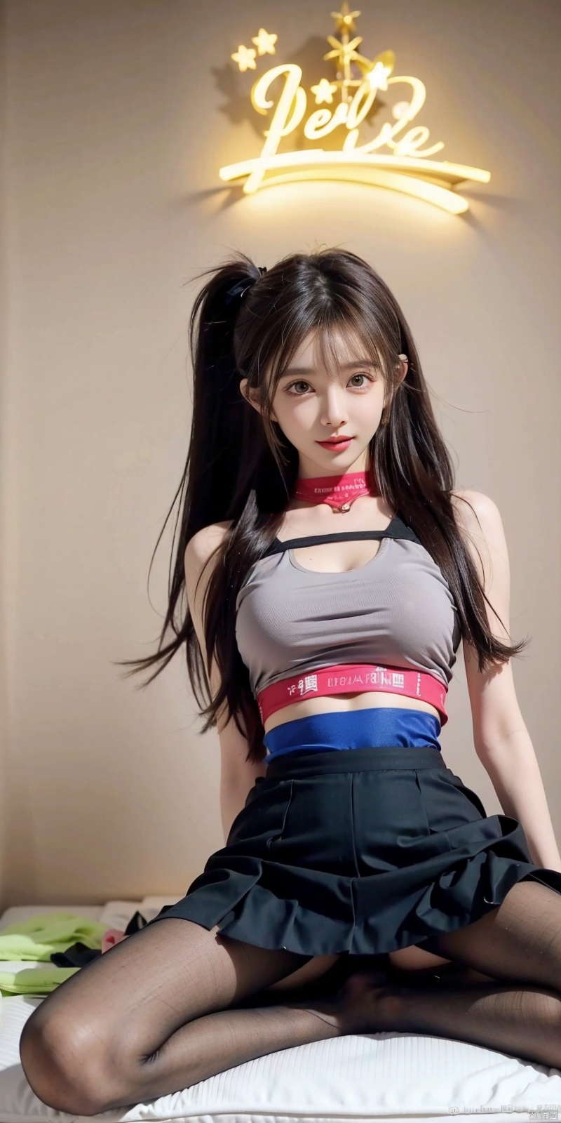  (8K、Raw photography、Your face is illuminated by lights、top-quality、outside of house、Shunguang、Bright lighting front gym sitting、​masterpiece:1.2)、(realisitic、Photorealsitic:1.37)、Ultra mini skirt、a girl beautiful, in Viet Nam, Open your legs to the left and right、Open your legs wide from side to side、Short clothing、White shorts、skirt by the、ultra-detailliert、Full body posture、Beautiful constriction、Leather Green **** Top、Sleeveless、large boob、large udder、A high resolutio, Denim skirt、Low-rise miniskirt、Beautiful navel、beautiful thigh、Beautiful bust、flaxen ponytail、Short clothing、see the beholder、beautifull detailed face、A smile、Constriction、(Slim waist) :1.3)、The shirt、Beautiful detailed skin、Skin Texture、floated hair、profetional lighting、, wangyushan, blackpantyhose
