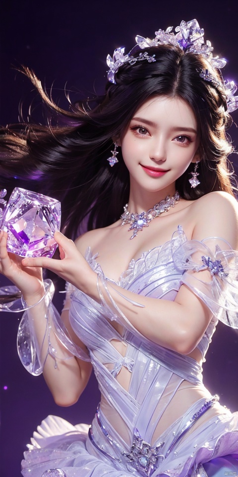  best quality, masterpiece, (Good structure),cowboy_shot, DSLR Quality,Depth of field ,looking_at_viewer,Dynamic pose, , kind smile,
1 girl,(Purple light effect),hair ornament,jewelry,looking at viewer, , dofas,(ultra-detailed crystallization),transparent crystals, , , , , , jiangli, 
