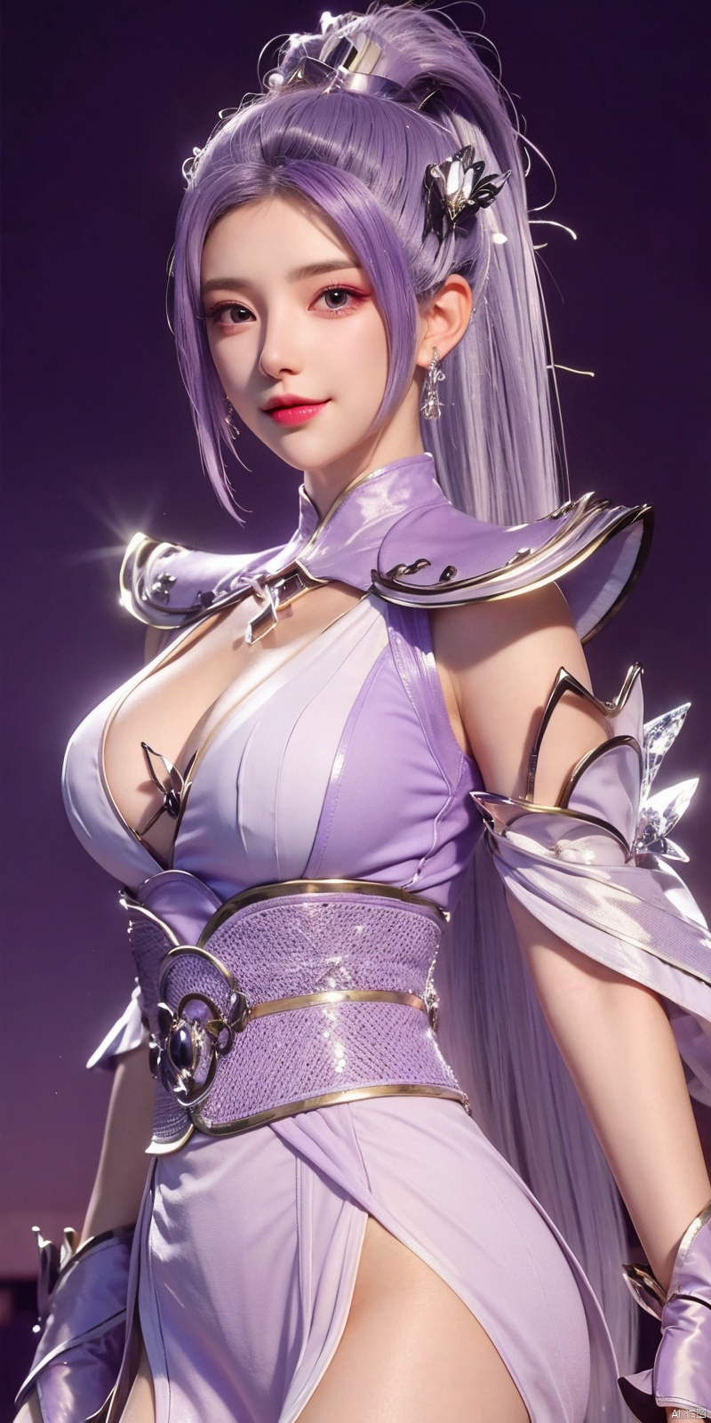  (Good structure),cowboy_shot, DSLR Quality,Depth of field ,looking_at_viewer,Dynamic pose, , kind smile,
1 girl,(Purple light effect),hair ornament,jewelry,looking at viewer, , , dofas,(ultra-detailed crystallization),transparent crystals, , , , , , yunxi, Purple light effect, hanyue, high ponytail, purple hair,