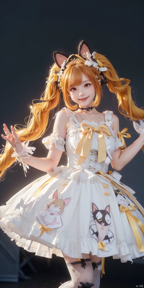  (Good structure), DSLR Quality,Depth of field,kind smile,looking_at_viewer,Dynamic pose, ,(wariza),,Girl, bare shoulders, , boobs, bow tie, ,purple eyes, cat ears, collar, ((Lolita Dress: 1.4)) , blue and white Lolita dress, wrinkled leg outfit, hand-held, lips, nose, shoulders, , alone, long_hair, kind smile, looking at the audience, white leg costume, wrist cuffs, 1girl,,looking_at_viewer, , lolidress , anqila,orange hair,twintails,yelloweyes