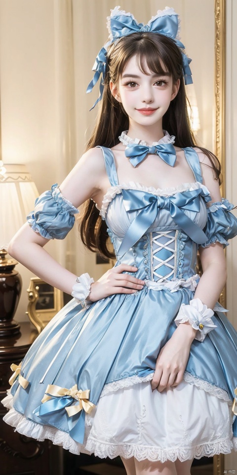  (Good structure), DSLR Quality,Depth of field,kind smile,looking_at_viewer,Dynamic pose, ,(wariza),,Girl, bare shoulders, blue hair, boobs, bow tie, brown eyes, cat ears, collar, ((Lolita Dress: 1.4)) , blue and white Lolita dress, wrinkled leg outfit, hand-held, lips, nose, shoulders, , alone, long_hair, kind smile, looking at the audience, white leg costume, wrist cuffs, 1girl,,looking_at_viewer, , lolidress, ,,    anni