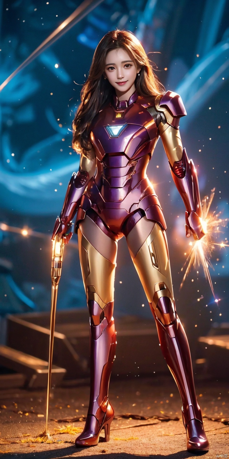  (Good structure), HDR, UHD, 8K, A real person, Highly detailed, best quality, masterpiece, 1girl, realistic, Highly detailed, (EOS R8, 50mm, F1.2, 8K, RAW photo:1.2), ultra realistic 8k, (best illumination, best shadow, extremely delicate and beautiful), (official art, beautiful and aesthetic:1.2), ,gangtiexia,,solo,standing,armor,((purple of power armor)),glowing,male focus, solo, 1girl, , long hair, Wind, flowing hair, kind smile, (perfect body),
full body, Wind, flowing hair, kind smile,((Cosmic starry sky, starry background)) , pose for picture, , looking_at_viewer,, as sky, xuxin, ((poakl))