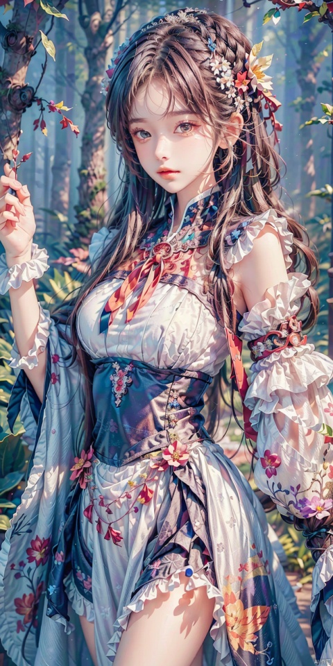  (masterpiece, top quality, best quality, official art, beautiful and aesthetic:1.2),(1girl),upper body,extreme detailed,(fractal art:1.3),colorful,flowers,highest detailed,1 girl,glowing,skirt tied over head,shirt, 1girl, , , AImote, ((poakl))