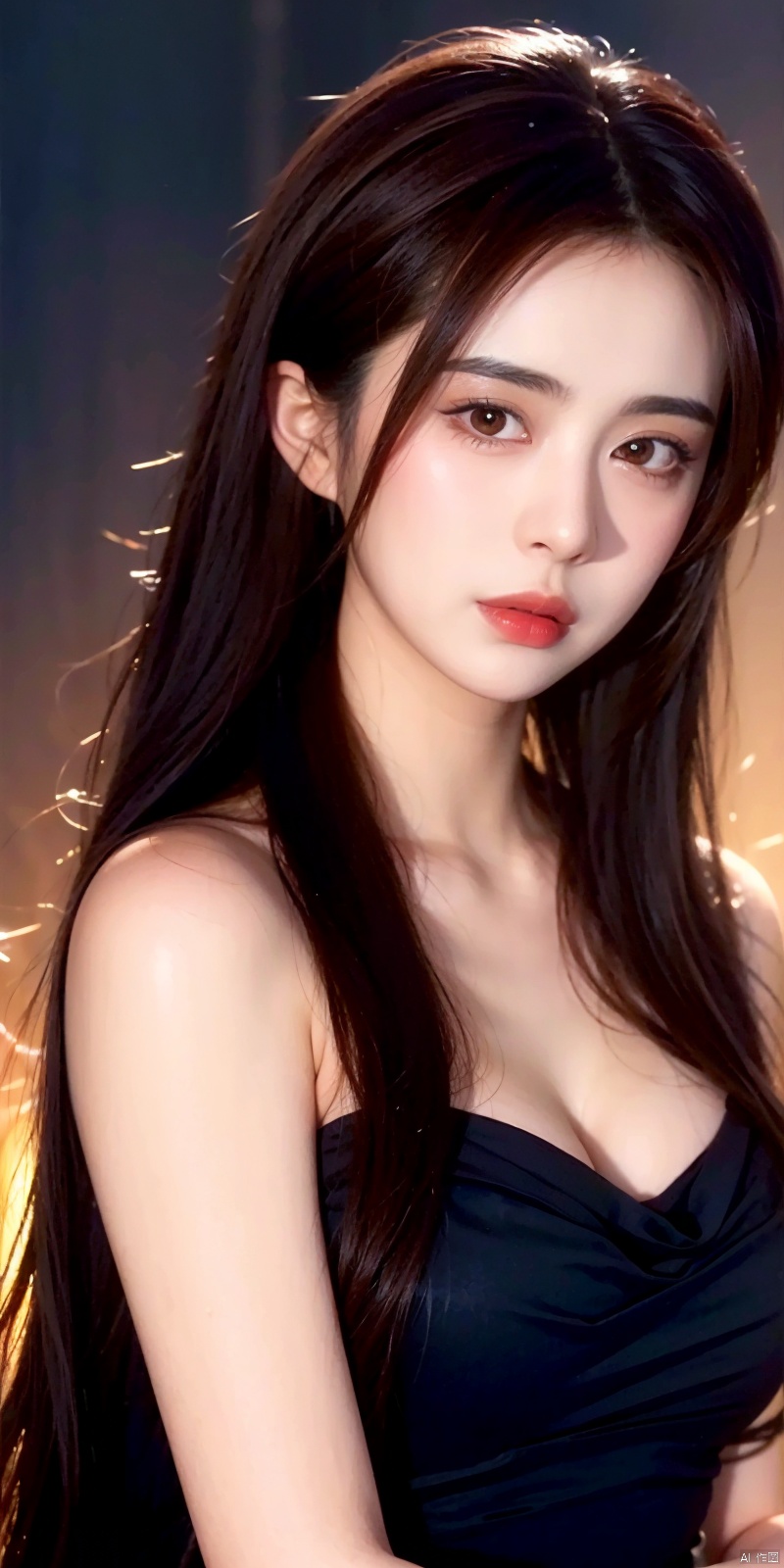  (1girl), light and shadow, glowing, white hair, long hair, wind, two-tone body, blck hair, (put nothing on:1.8),(cleavage ), shine tatoo, upper body, (photorealistic:1.4), flash, cinematic angle, mysterious, magical, obsidain, backlighting, fluctuation, 8k, photo, red, translucent, X-ray, goddess, (chakra:1.2),dress, glowing body, elegant, ntricate details, highly detailed,cinematic, dimmed colors, dark shot, muted colors, film grain, bokeh, realistic, realistic skin, depth blur, blurry background, The eye, wangzuxian, ((poakl))