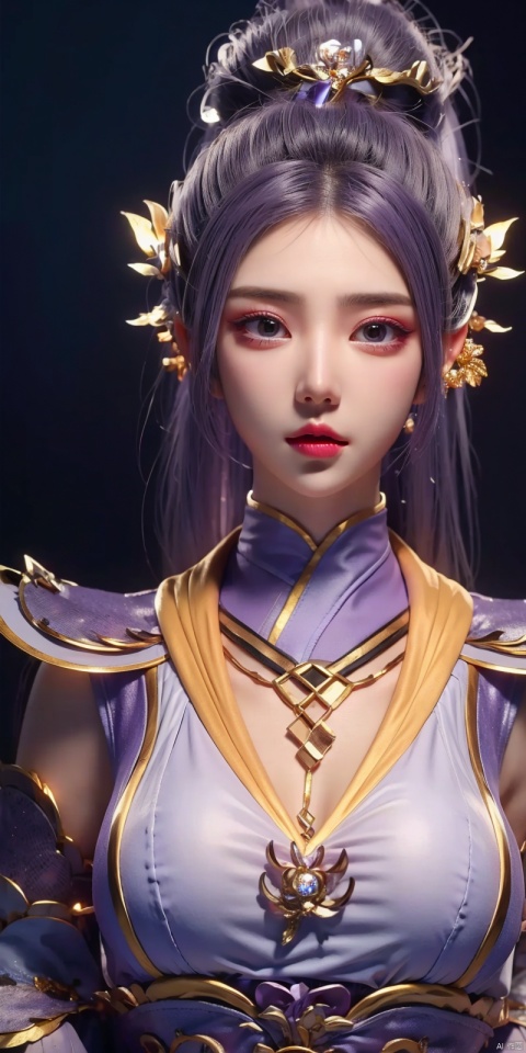 1 girl,(Purple light effect),hair ornament,jewelry,looking at viewer, (\meng ze\), wangyushan, dofas, hologramgirl,流光,光效,散发,neon_dress,粒子, qzclothing_white, 1girl,huansha, hanyue