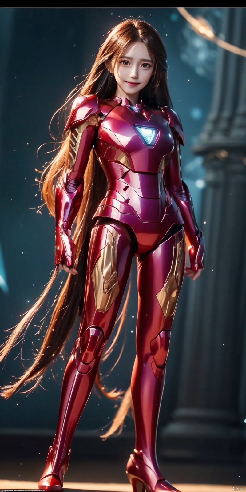  (Good structure), HDR, UHD, 8K, A real person, Highly detailed, best quality, masterpiece, 1girl, realistic, Highly detailed, (EOS R8, 50mm, F1.2, 8K, RAW photo:1.2), ultra realistic 8k, (best illumination, best shadow, extremely delicate and beautiful), (official art, beautiful and aesthetic:1.2), ,gangtiexia,,solo,standing,armor,((purple of power armor)),glowing,male focus, solo, 1girl, , long hair, Wind, flowing hair, kind smile, (perfect body),
full body, Wind, flowing hair, kind smile,((Cosmic starry sky, starry background)) , pose for picture, , looking_at_viewer,, as sky, xuxin, ((poakl))
