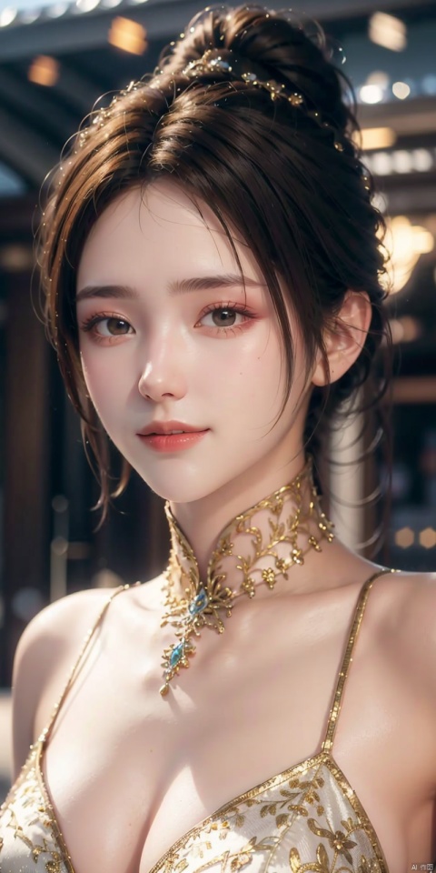  , best quality, 8K, HDR, highres, absurdres:1.2, blurry background, bokeh:1.2, Photography, (photorealistic:1.4), (masterpiece:1.3), (intricate details:1.2), 1girl, solo, delicate, (detailed eyes), (detailed facial features), petite,skin tight, (looking_at_viewer), from_front, (skinny), (lipgloss, caustics, Broad lighting, natural shading, 85mm, f/1.4, ISO 200, 1/160s:0.75),dress, , ((poakl)),Light master,,nalanyanran,ponytail,kind smile,