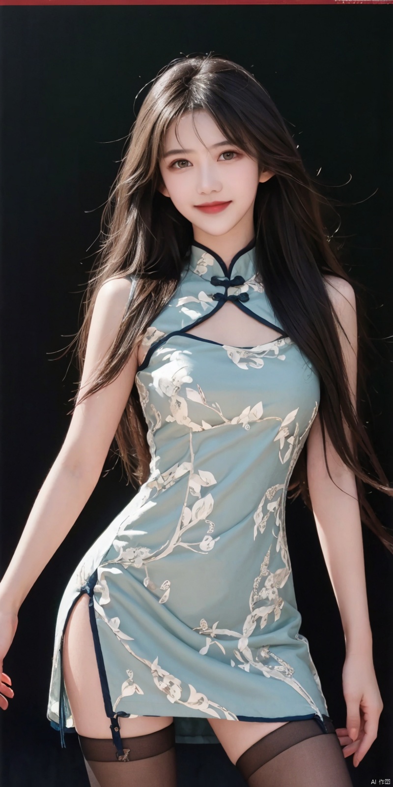  best quality, masterpiece, cowboy_shot,(Good structure), DSLR Quality,Depth of field,kind smile,looking_at_viewer,Dynamic pose, 
,,, (high definition: 1.0), (HD: 1.0), , (ultra resolution: 1.0), (4K: 1.0), (photorealistic: 1.0), (realistic: 1.0), , (professional photography: 1.0), (DSLR quality: 1.0), , (detailed: 1.0), (sharp focus: 1.0), , (masterpiece: 1.2), (epic shot: 1.2),
 Cinematic, , Natural lighting, , solo, 1girl,Wind, flowing hair, kind smile, , pose for picture, Dynamic pose, looking_at_viewer,
A young model in Chinese dress poses with her arms leisurely, in front of divine light with silhouette light illuminating the edges of the long curly hair, snowflake, outdoors,
Excellent skin texture, gaze deeply, cheerful atmosphere, in the style of eye-catching resin jewelry, matte photo, minimalist beauty, meticulous linework precision, The background is a bustling city,High resolution,8K, neo-chinese style, huayu, 1girl,police,thighhighs, , , , Detail, china dress, blackpantyhose, , dress, , , ,qingyi, sufei