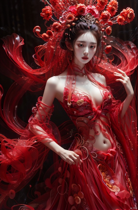  cowboy_shot,(Good structure), DSLR Quality,masterpiece, best quality, girl, solo, long hair, , sad, medium breasts, Wearing a Chinese belly, Hanfu, exposing the waist, exposing the shoulders, showing the beautiful curves of the female body, photo, real, masterpiece,best quality,official art,extremely detailed CG unity 8k wallpaper, wunv, nazha, , 1girl