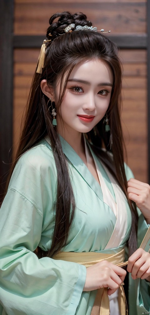  cowboy shot,(Good structure), DSLR Quality,Depth of field,kind smile,looking_at_viewer,Dynamic pose,,
zhangmin, 1girl, realistic, solo, earrings, jewelry, black hair, chinese clothes, hanfu, long hair, hair ornament, hand fan, upper body, looking at viewer