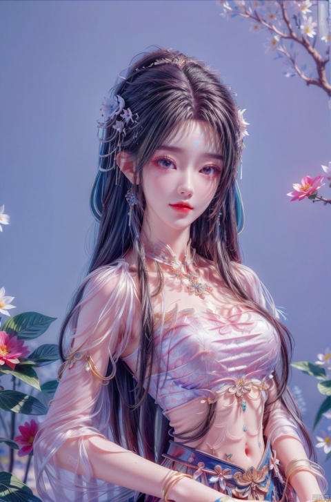 ,(masterpiece, top quality, best quality, official art, beautiful and aesthetic:1.2),(1girl),upper body,extreme detailed,(fractal art:1.3),colorful,flowers,highest detailed,1 girl,glowing,skirt tied over head,shirt,Natural expression and smile, Liuli, qingyi,hair ornament