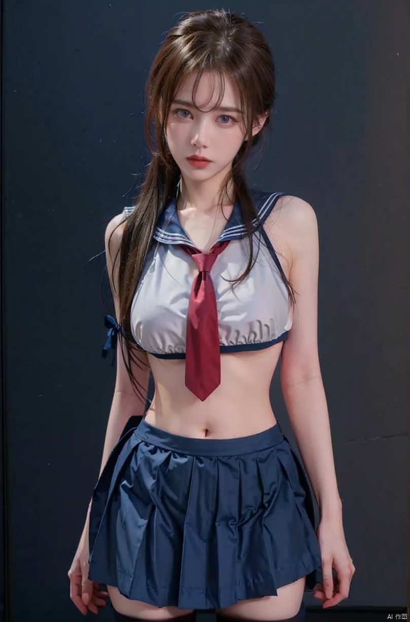  1girl, Autumn, fallen leaves, orange and red tone color,,
 pretty face, (photo realistic: 1.3) , Edge lighting, (high-detail skin) , 8K ultra-hd, DSLR, high quality, high resolution,(photo realistic: 1.3) 
,large breasts, (boobs naked:0.8), ,sailor senshi uniform,blue bow,blue necktie,blue sailor collar,blueskirt,black pantyhose, light master, Detail, , nike