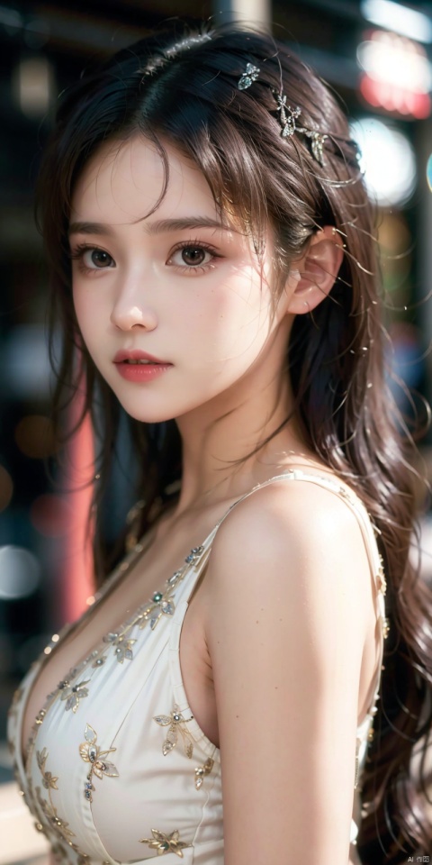  , best quality, 8K, HDR, highres, absurdres:1.2, blurry background, bokeh:1.2, Photography, (photorealistic:1.4), (masterpiece:1.3), (intricate details:1.2), 1girl, solo, delicate, (detailed eyes), (detailed facial features), petite,skin tight, (looking_at_viewer), from_front, (skinny), (lipgloss, caustics, Broad lighting, natural shading, 85mm, f/1.4, ISO 200, 1/160s:0.75),dress, , ((poakl)),Light master,, tifa lockhart
