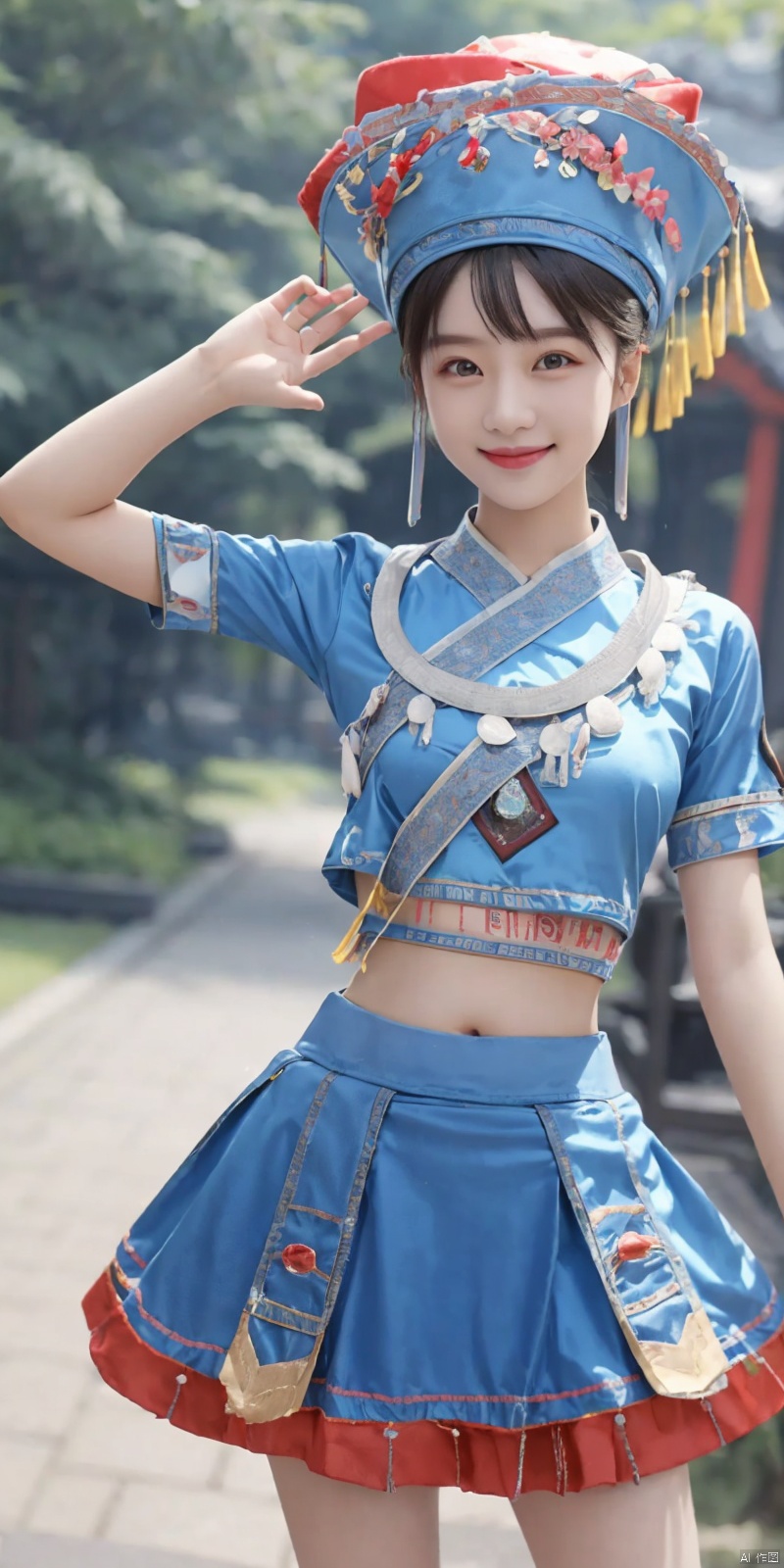  (Good structure), DSLR Quality,Depth of field ,looking_at_viewer,Dynamic pose, , kind smile,1girl ,
zhuangzu, 1girl, solo, skirt, hat, midriff , lianmo