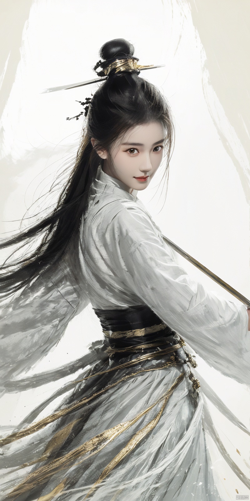 best quality, masterpiece, cowboy_shot,(Good structure), DSLR Quality,Depth of field,kind smile,looking_at_viewer,Dynamic pose, 
 a woman with white hair holding a glowing ball in her hands, white haired deity, by Yang J, heise jinyao, inspired by Zhang Han, xianxia fantasy, flowing gold robes, inspired by Guan Daosheng, human and dragon fusion, cai xukun, inspired by Zhao Yuan, with long white hair, fantasy art style,,Ink scattering_Chinese style, smwuxia Chinese text blood weapon:sw, lotus leaf, (\shen ming shao nv\), gold armor, angel