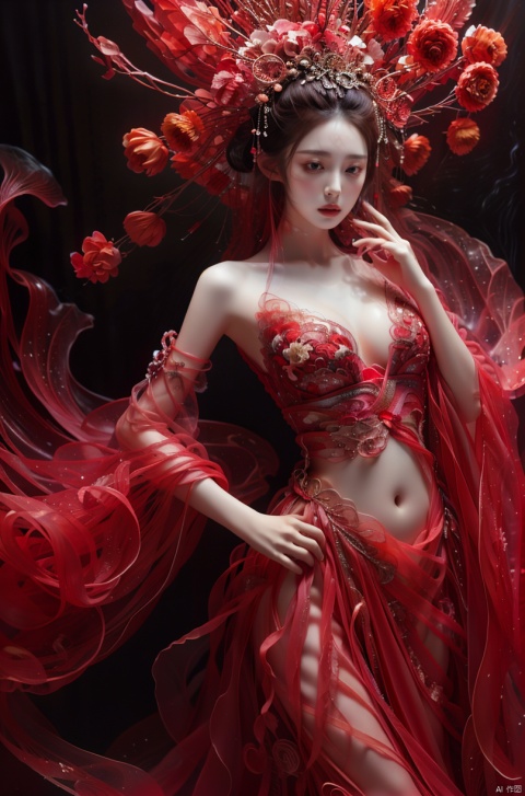  cowboy_shot,(Good structure), DSLR Quality,masterpiece, best quality, girl, solo, long hair, , sad, medium breasts, Wearing a Chinese belly, Hanfu, exposing the waist, exposing the shoulders, showing the beautiful curves of the female body, photo, real, masterpiece,best quality,official art,extremely detailed CG unity 8k wallpaper, wunv, nazha, , 1girl