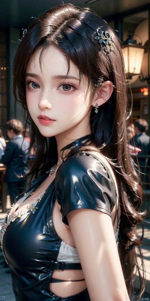  , best quality, 8K, HDR, highres, absurdres:1.2, blurry background, bokeh:1.2, Photography, (photorealistic:1.4), (masterpiece:1.3), (intricate details:1.2), 1girl, solo, delicate, (detailed eyes), (detailed facial features), petite,skin tight, (looking_at_viewer), from_front, (skinny), (lipgloss, caustics, Broad lighting, natural shading, 85mm, f/1.4, ISO 200, 1/160s:0.75),dress, , ((poakl)),Light master,, tifa lockhart