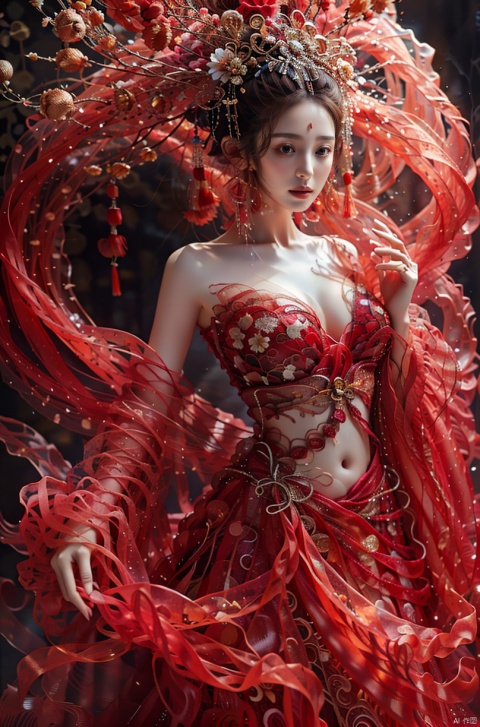  cowboy_shot,(Good structure), DSLR Quality,masterpiece, best quality, girl, solo, long hair, , sad, medium breasts, Wearing a Chinese belly, Hanfu, exposing the waist, exposing the shoulders, showing the beautiful curves of the female body, photo, real, masterpiece,best quality,official art,extremely detailed CG unity 8k wallpaper, wunv, nazha, , 1girl,kind smile, ((poakl))