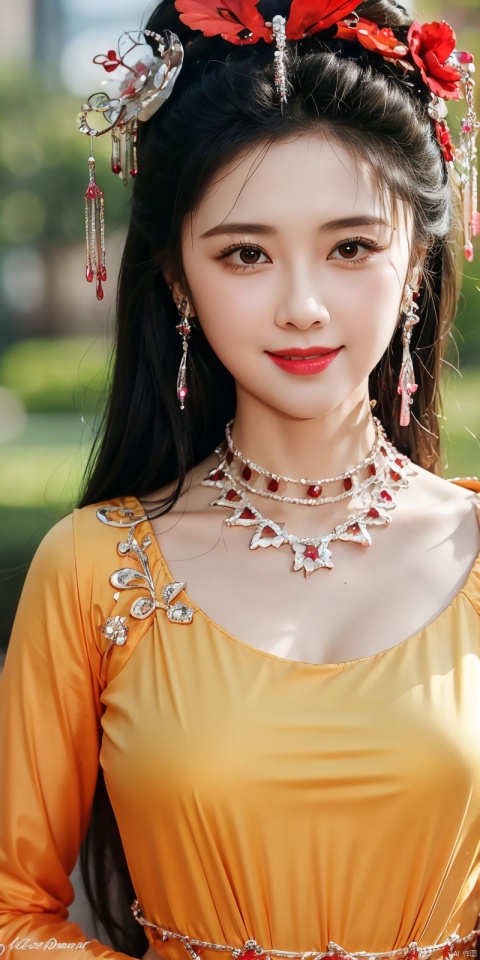  (Good structure),cowboy_shot, DSLR Quality,Depth of field ,looking_at_viewer,Dynamic pose, , kind smile,
zhulin, 1girl, realistic, black hair, solo, jewelry, hair ornament, earrings, necklace