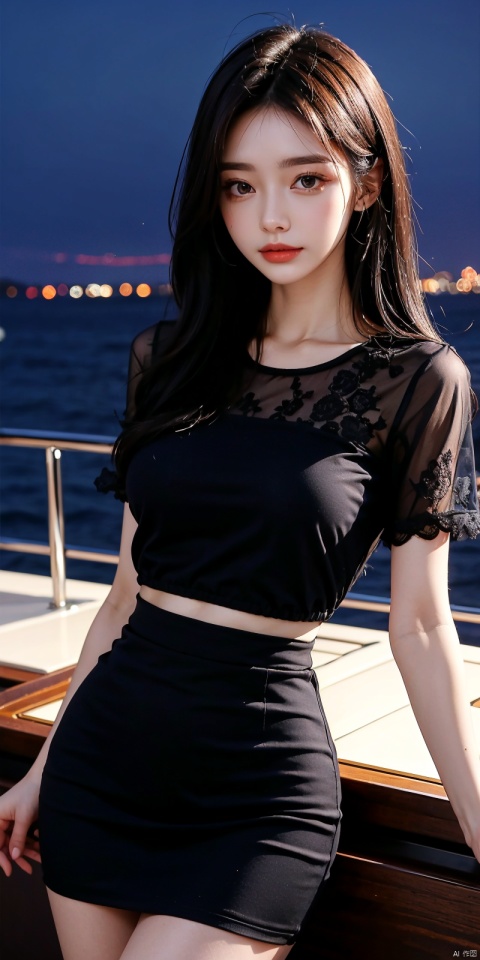 （Original photo of 8K,best qualtiy,tmasterpiece：1.2）,（Medium view）,the night,Night on a yacht,Sea and night view in the background,best qualtiy,tmasterpiece,（Small mouth：1.2）,short- sleeved,short- sleeved,short- sleeved,short- sleeved,an extremely delicate and beautiful one,,astounding,finely detailled,tmasterpiece,Best quality at best,（age 22：1.2）,Narrow waist,Slim,is shy,Pure,adolable,Bushy hair,Soft hair,big breasts beautiful,A detailed eye,（long whitr hair：1.2）
