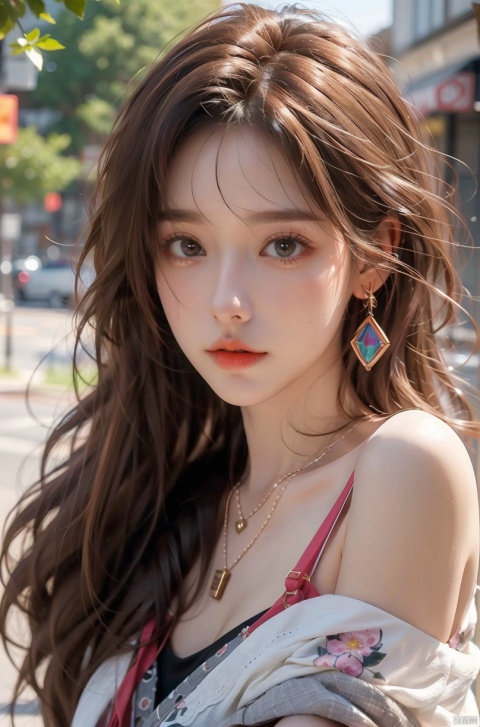  DSLR, (Good structure), HDR, UHD, 8K, 1girl,Bangs, off shoulder, colorful_hair, ((colorful hair)), , chest, necklace, earrings, floating hair, jewelry, sleeveless, very long hair,Looking at the observer, parted lips, pierced,energy,electricity,magic,sssr,blonde hair, Detail, eluosi