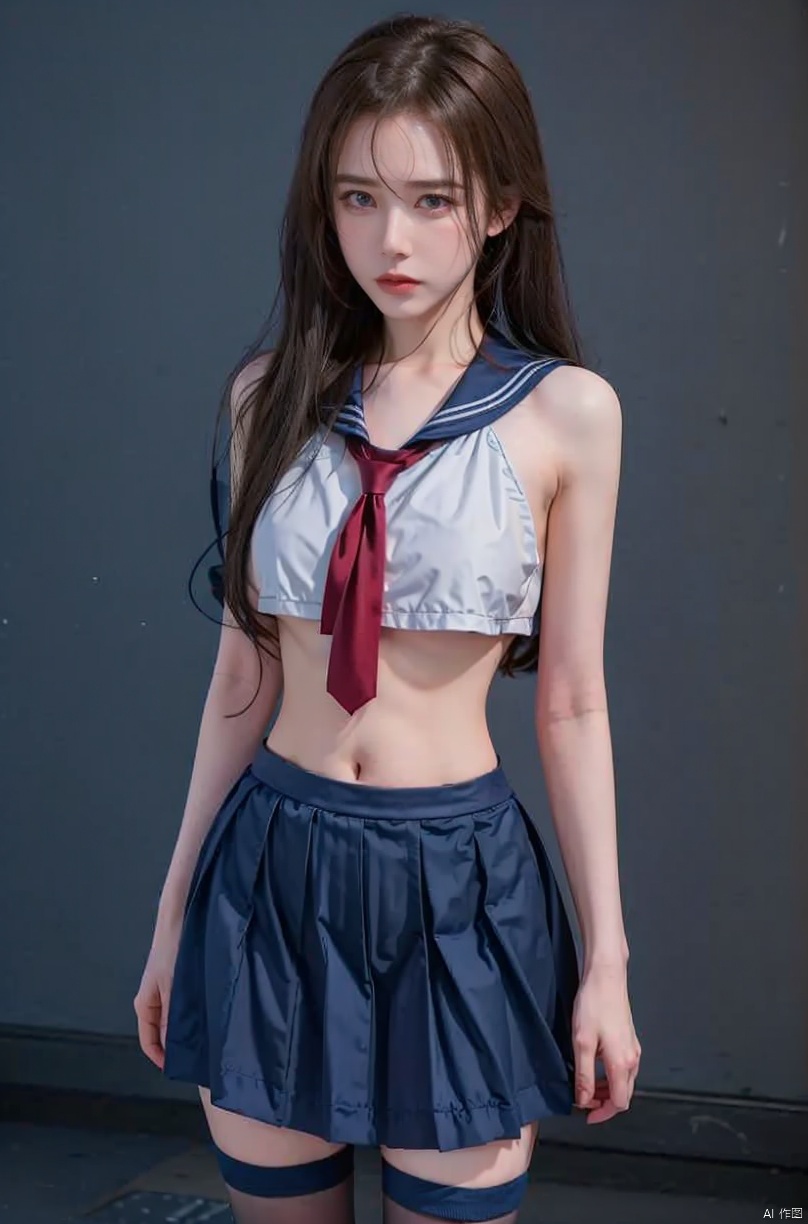  1girl, Autumn, fallen leaves, orange and red tone color,,
 pretty face, (photo realistic: 1.3) , Edge lighting, (high-detail skin) , 8K ultra-hd, DSLR, high quality, high resolution,(photo realistic: 1.3) 
,large breasts, (boobs naked:0.8), ,sailor senshi uniform,blue bow,blue necktie,blue sailor collar,blueskirt,black pantyhose, light master, Detail, , nike