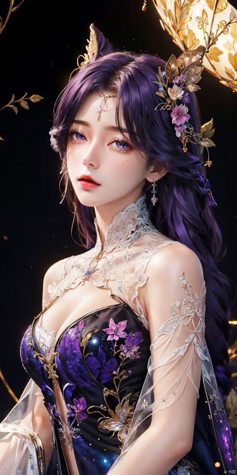  (masterpiece, top quality, best quality, official art, beautiful and aesthetic:1.2), (1girl), extreme detailed,(fractal art:1.3),colorful,highest detailed,Dreamy Atmosphere,Bright color,Complete clothes., ((poakl)), , yunxi,purple hair, sunyi