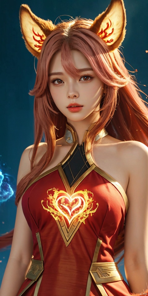  masterpiece, 1 girl, Look at me, Long hair, Flame, A magical scene, glowing, Floating hair, realistic, Nebula, An incredible picture, The magic array behind it, Stand, textured skin, super detail, best quality, ,,dress, ((poakl)), yae miko,purple eyes, pink hair, animal ears, bare shoulders, fox ears, heart, , long hair, , hair between eyes,