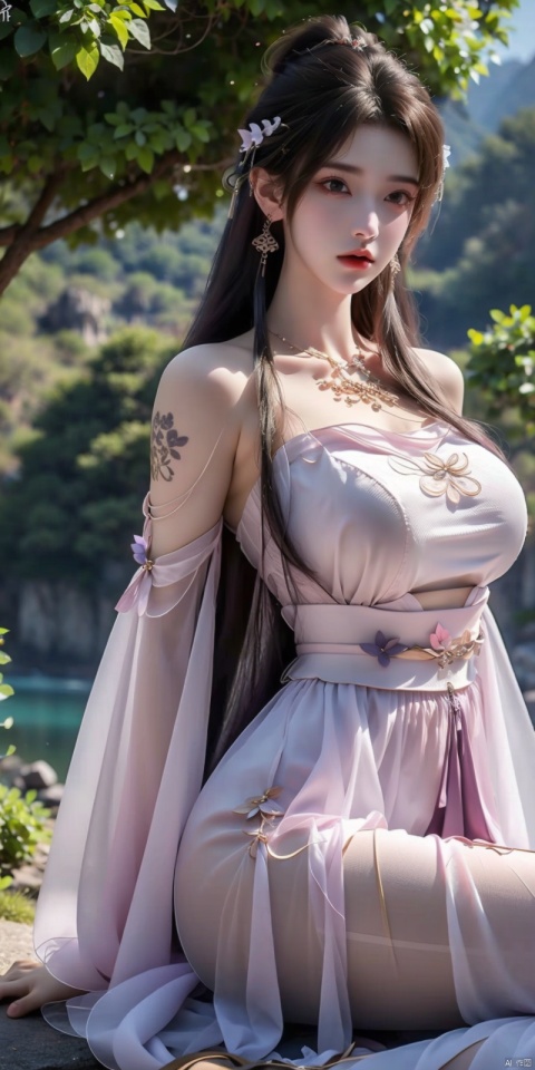  masterpiece, best quality, partially unbuttoned,looking_at_viewer, pubic tattoo on underbelly, huge_filesize, wallpaper, incredibly_absurdres, real, realistic,In the canyon,(Rivers),((giantess)),Beauty,Filter effect, hair over shoulder, purple silver hair, wavy hair, heterochromia blue red, heart-shaped pupils, huge breasts,China Xianxia Dress,Guofeng dress,High heels, 