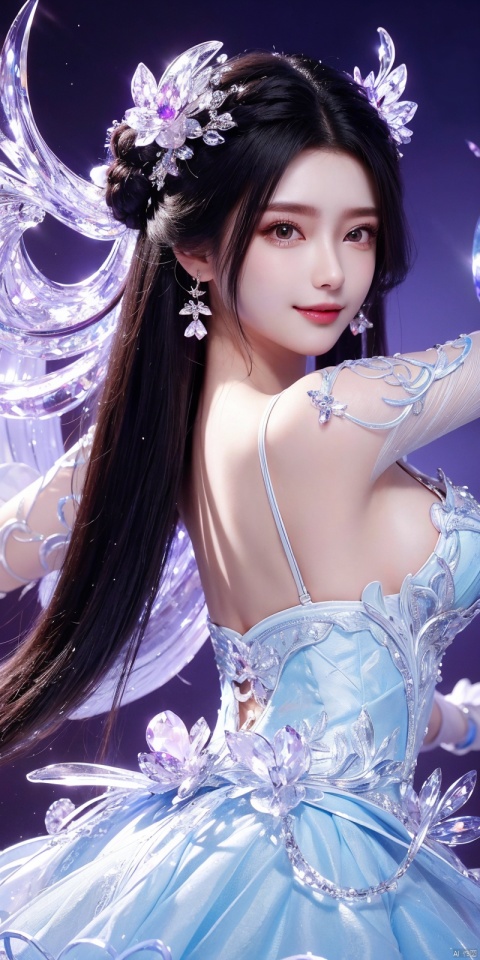  best quality, masterpiece, (Good structure),cowboy_shot, DSLR Quality,Depth of field ,looking_at_viewer,Dynamic pose, , kind smile,
1 girl,(Purple light effect),hair ornament,jewelry,looking at viewer, , dofas,(ultra-detailed crystallization),transparent crystals, , , , , , jiangli, lichun, liruotong, zhaosilu