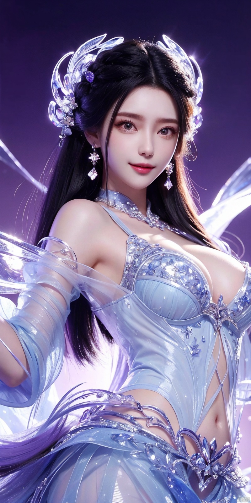  best quality, masterpiece, (Good structure),cowboy_shot, DSLR Quality,Depth of field ,looking_at_viewer,Dynamic pose, , kind smile,
1 girl,(Purple light effect),hair ornament,jewelry,looking at viewer, , dofas,(ultra-detailed crystallization),transparent crystals, , , , , , jiangli, lichun, liruotong, zhaosilu