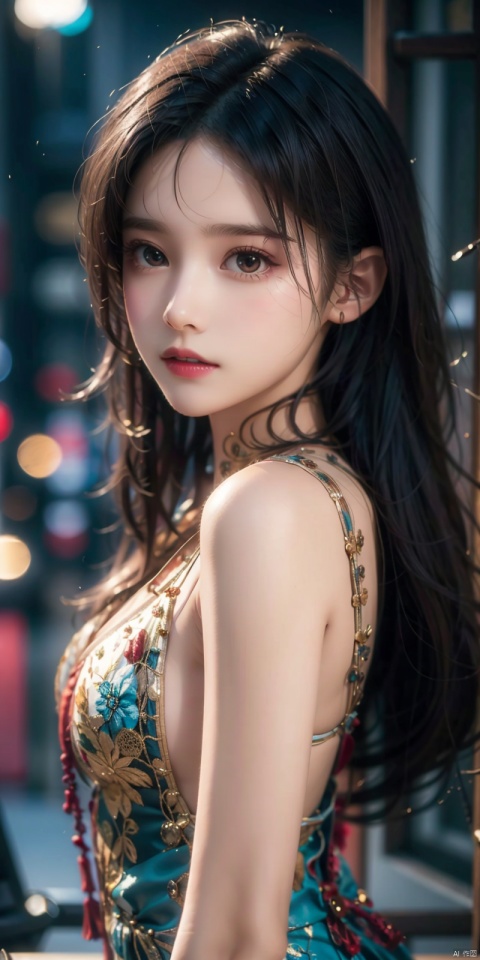  , best quality, 8K, HDR, highres, absurdres:1.2, blurry background, bokeh:1.2, Photography, (photorealistic:1.4), (masterpiece:1.3), (intricate details:1.2), 1girl, solo, delicate, (detailed eyes), (detailed facial features), petite,skin tight, (looking_at_viewer), from_front, (skinny), (lipgloss, caustics, Broad lighting, natural shading, 85mm, f/1.4, ISO 200, 1/160s:0.75),dress, , ((poakl)),Light master,, tifa lockhart