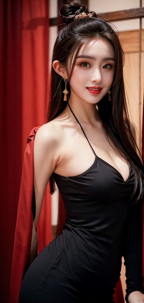  best quality, masterpiece,cowboy shot,(Good structure), DSLR Quality,Depth of field,kind smile,looking_at_viewer,Dynamic pose,,
zhangmin, 1girl, solo, black hair, jewelry, earrings, lips, looking at viewer