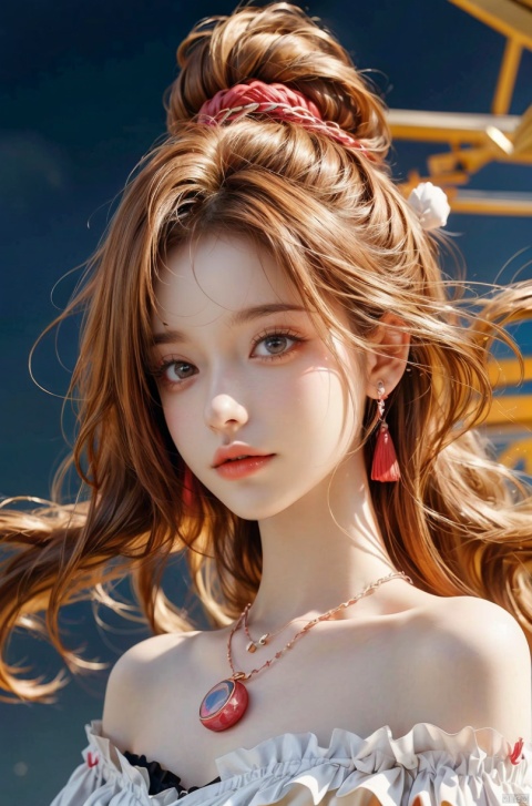  DSLR, (Good structure), HDR, UHD, 8K, 1girl,Bangs, off shoulder, colorful_hair, ((colorful hair)), , chest, necklace, earrings, floating hair, jewelry, sleeveless, very long hair,Looking at the observer, parted lips, pierced,energy,electricity,magic,sssr,blonde hair, Detail, eluosi