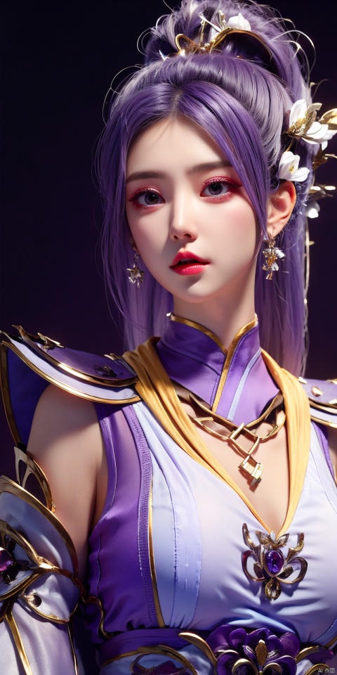  1 girl,(Purple light effect),hair ornament,jewelry,looking at viewer, (\meng ze\), wangyushan, dofas, hologramgirl,流光,光效,散发,neon_dress,粒子, qzclothing_white, 1girl,huansha, hanyue