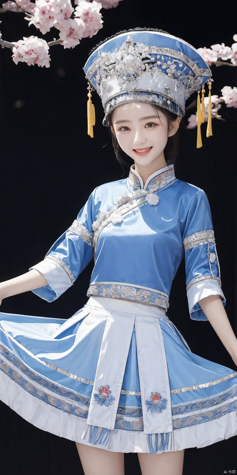 zhuangzu, 1girl, solo, dress, hat, smile, skirt hold