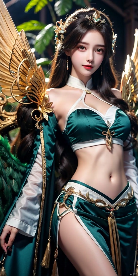  Good structure), DSLR Quality,Depth of field,kind smile,looking_at_viewer,Dynamic pose,,1girl, solo, long hair, breasts, looking at viewer, hair ornament, navel, cleavage, jewelry, medium breasts, standing, , wings, nail polish, feathered wings,liushen



,moyou, liushen, ((poakl)), 1girl