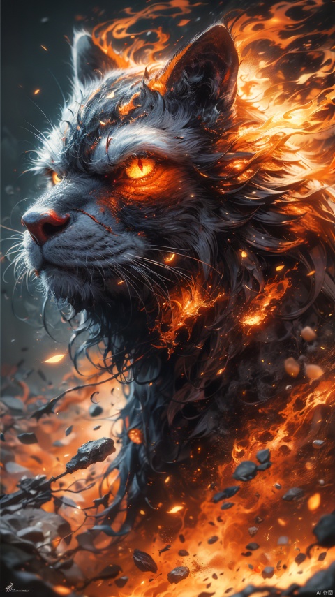 Angry [Subject] wallpaper, in the style of aggressive digital illustration, anamorphic lens flare, caras ionut, expressive strokes, dark & explosive, close-up, huoshen,zhurongshi, yinghuo,burning