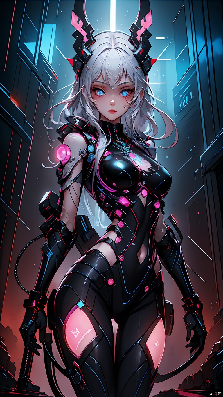 Mechanical body, mechanization, exquisite and beautiful facial features, cyberpunk style, cyberpunk lighting, gorgeous style, eyes flashing with dazzling light, yxch, fantasy
