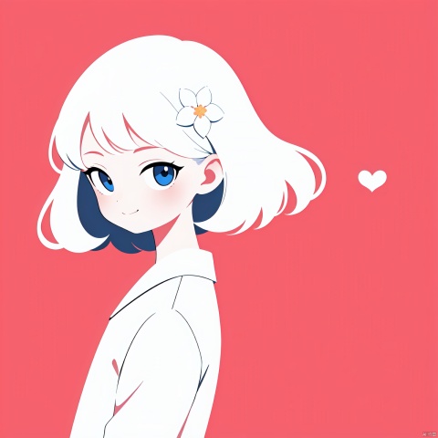  1girl, solo, looking at viewer, smile, short hair, bangs, heart shaped eyes, simple background, skirt, closed mouth, upper body, white hair, red background, portrait, anime1girl,(flat color,limited palette,low contrast:1.2),Gorgeous,Elegant,Bohemian style,1girl,loli,((catgirl)),1girl, solo, long hair, looking at viewer, blush, bangs, blue eyes, shirt, hair ornament, white background, jewelry, closed mouth, white shirt, upper body, flower, white hair, hair flower,