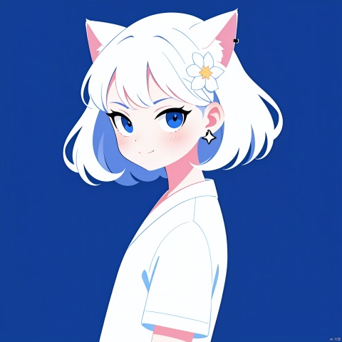  1girl, solo, looking at viewer, smile, short hair, bangs, blue eyes, simple background, shirt, closed mouth, upper body, purple hair, food, fruit, black background, portrait, purple shirt,anime1girl,(flat color,limited palette,low contrast:1.2),(magic circle:1.2),Gorgeous,Elegant,Bohemian style,1girl,loli,((catgirl)),1girl, solo, long hair, looking at viewer, blush, bangs, blue eyes, shirt, hair ornament, white background, jewelry, closed mouth, white shirt, upper body, pink hair, flower, white hair, multicolored hair, earrings, hair flower, star \(symbol\), from side, gradient hairBackground,looking at viewer,\nmasterpiece,best quality,high quality,highres,absurdres,printing,eyesseye