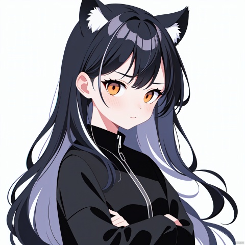  Best-A,hanozuku,1girl, animal_ears, black_dress, black_hair, black_jacket, blue_archive, blue_halo, blush, closed_mouth, dress, grey_hair, halo, hanozuku, jacket, kokona_\(blue_archive\), long_hair, long_sleeves, multicolored_hair, orange_eyes, revision, simple_background, solo, streaked_hair, striped_clothes, striped_dress, tiger_ears, upper_body, vertical-striped_clothes, vertical-striped_dress, white_background